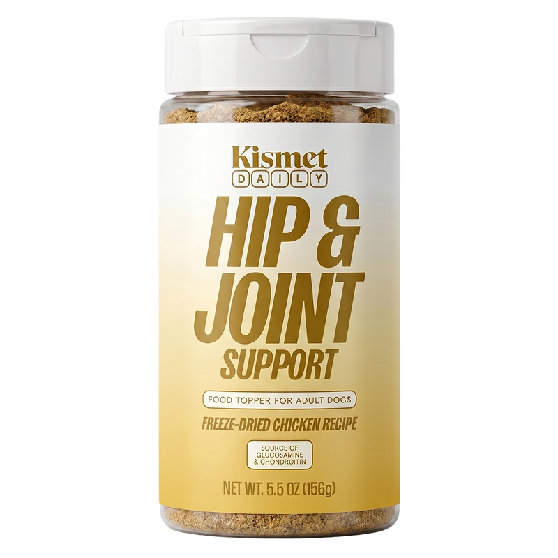 Kismet Daily Hip & Joint Support 5.5 oz canister: freeze-dried chicken food topper for adult dogs