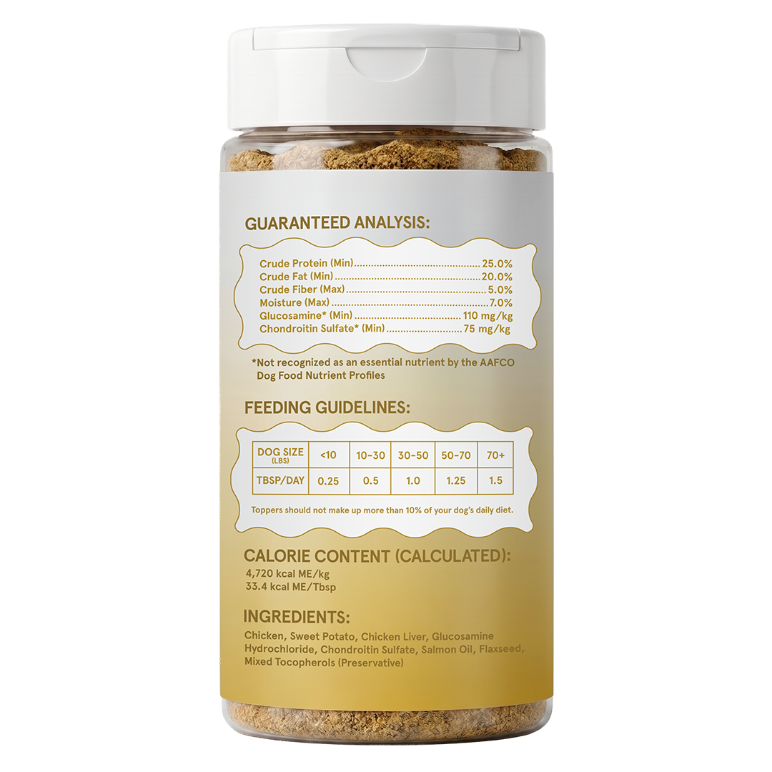 Hip & Joint back label: guaranteed analysis, feeding guidelines, calorie content and ingredients
