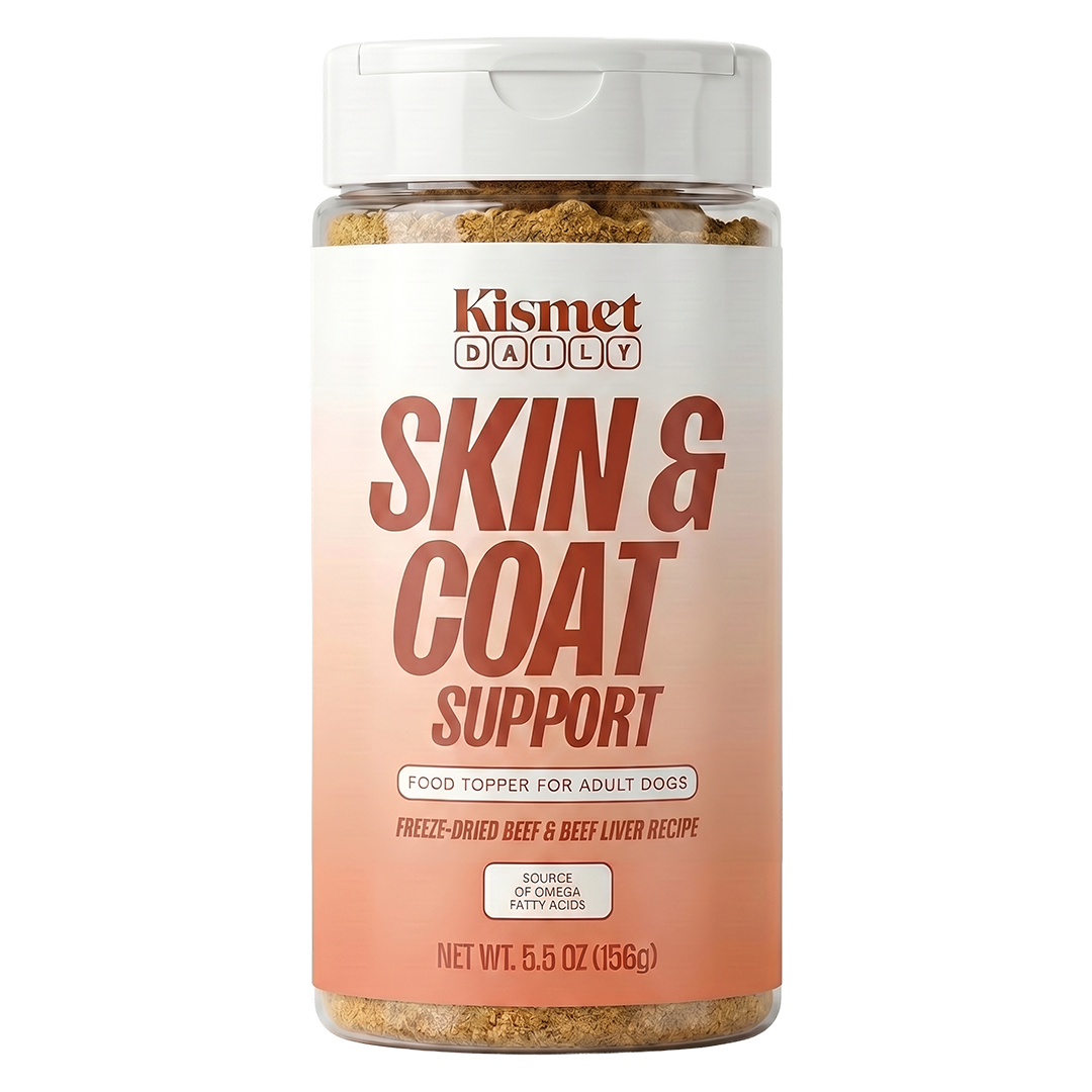 Kismet Daily Skin &amp; Coat Support 5.5 oz canister: freeze-dried beef and beef liver food topper for adult dogs