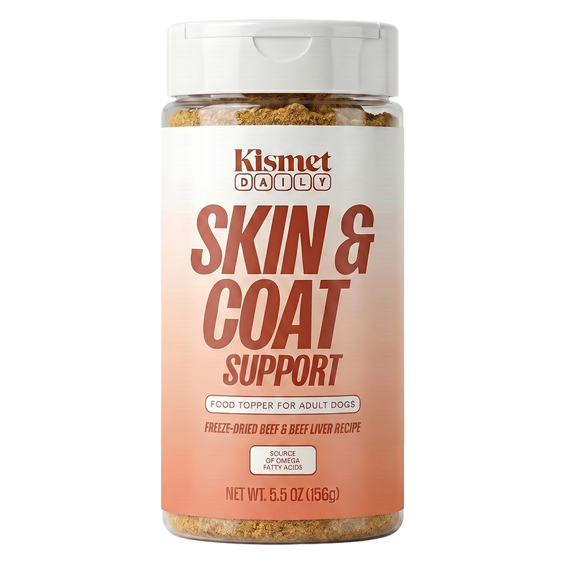 Kismet Daily Skin & Coat Support 5.5 oz canister: freeze-dried beef and beef liver food topper for adult dogs